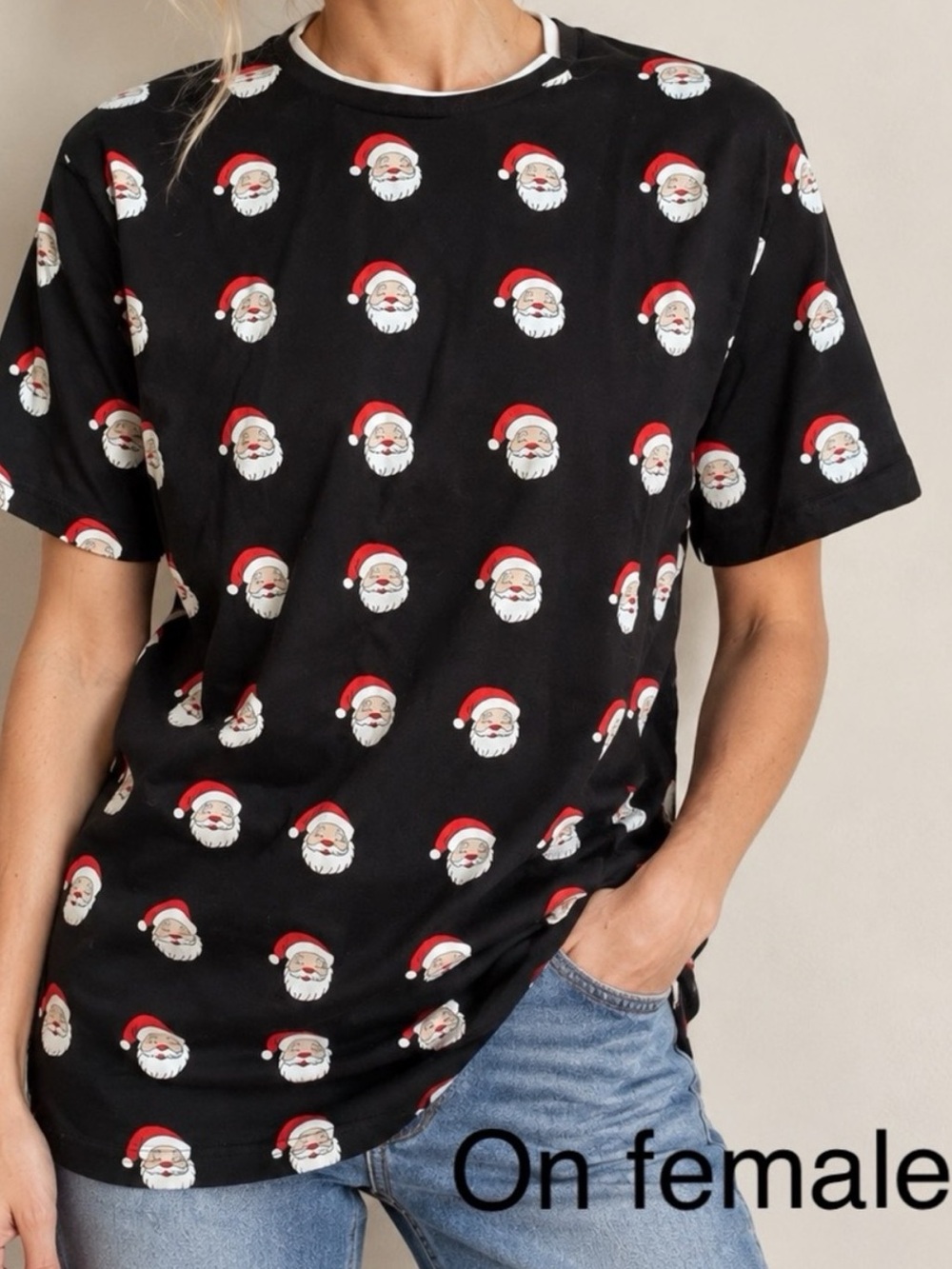Unisex Denim & Flower by Ricky Singh Santa Print Christmas T-Shirt Sz Medium